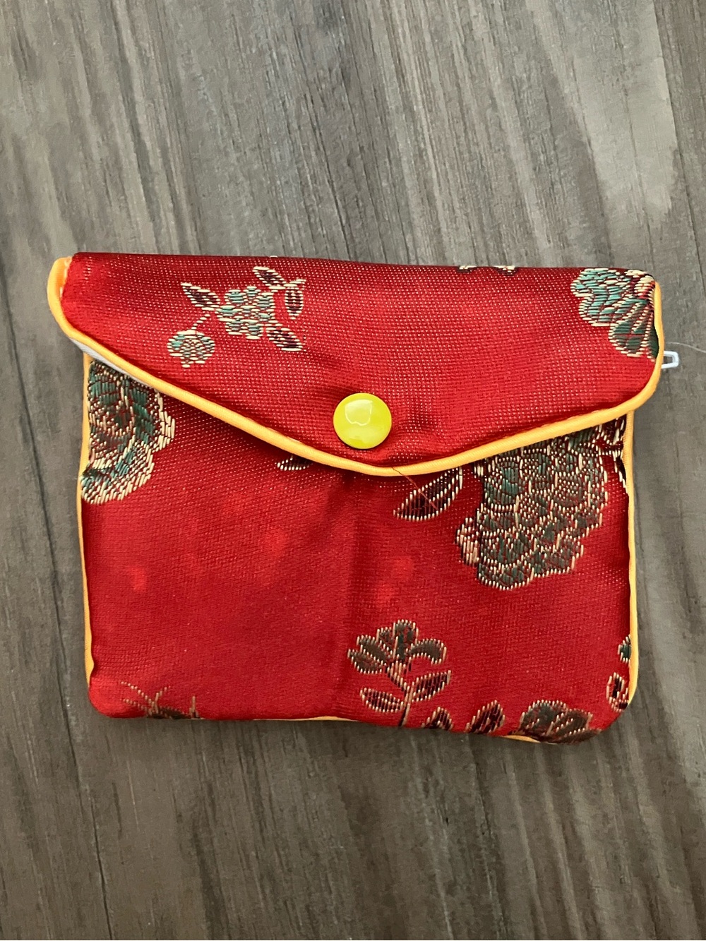 Red Floral Satin pouch with Yellow Trim